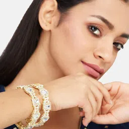 Anouk Set of 2 Gold Plated & Kundan Stone Studded Floral Shaped Bangles image 2