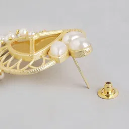 Anouk Gold-Plated Artificial Stones Studded & Beaded Contemporary Drop Earrings image 2