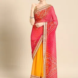 DIVASTRI Bandhani Embroidered Poly Georgette Designer Bandhani Saree-image-87