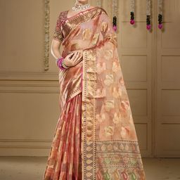SANGAM PRINTS Woven Design Zari Organza Tussar Saree-image-44