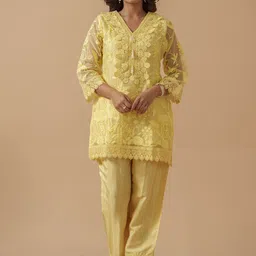 House of Pataudi Embroidered V-Neck Pure Cotton Tunic With Palazzo-picture-38