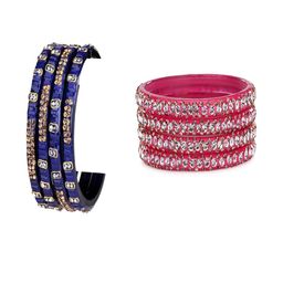 Women Set Of 2 Blue & Pink Glass Artificial Stones Bangles-image-64