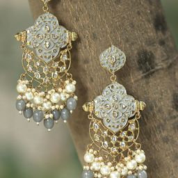 Anouk Gold-Plated Artificial Stones Studded & Pearls Beaded Contemporary Drop Earrings-4