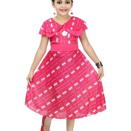 CHANDRIKA Girls Pink Viscose Rayon Dresses-image-36