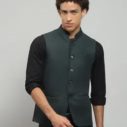 Monte Carlo Men Geometric Woollen Lightweight Outdoor Open Front Jacket with Embroidered-16