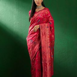 Maroosh Woven Design Floral Zari Banarasi Saree-image-87