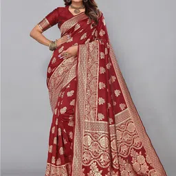 KALINI Woven Design Zari Silk Blend Kanjeevaram Saree-image-45