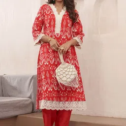 Sangria Red Ethnic Motif Printed V-Neck Straight Kurta With Trousers-picture-6