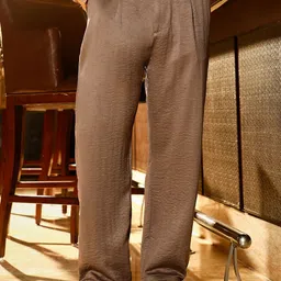 Campus Sutra Men Relaxed Textured Straight Fit Creased-Pleated Regular Trousers-image-93