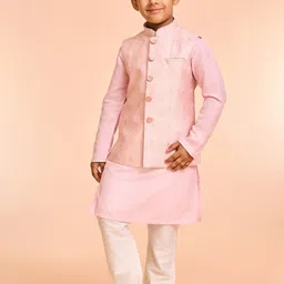 Manyavar Boys Floral Embroidered Kurta with Pyjama & Nehru Jacket-13