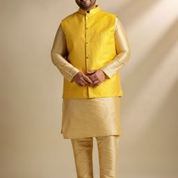SOJANYA PLUS Men Geometric Woven Design Regular Kurta with Pyjamas with Nehru Jacket-image-16