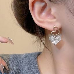 VAGHBHATT Gold-Plated Artificial Stones Studded Heart Shaped Drop Earrings image 3