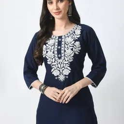 LIBOZA Floral Embroidered Chikankari Chikankari Kurti-image-81