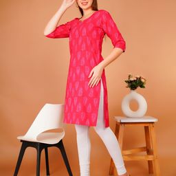 Zionity Floral Printed Notch Neck Straight Kurta-image-26