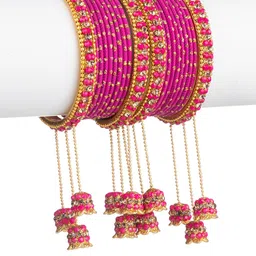 Mamon Creations Set Of 20 Gold-Plated & Purple Alloy Bangles-picture-38