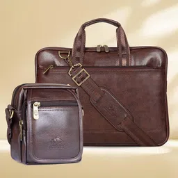 THE CLOWNFISH Unisex Brown Leather LaptopBagAnd Travel Sling Bag-image-24