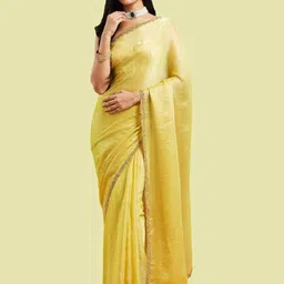 LOROFY Beads and Stones Organza Tussar Saree-picture-11