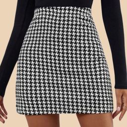 BUY NEW TREND Houndstooth Printed PencilMini Skirt-image-88