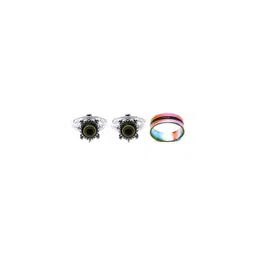 Dynamic Retail Global Set of 3 Rings for Men & Women, Black-Multicolor Alloy Ring ()-98