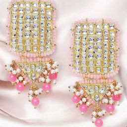 Anouk Kundan Studded & Beaded Geometric Shaped Drop Earrings-24