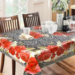 LooMantha Black Floral Waterproof Plastic 6-Seater Table Cover-image-86