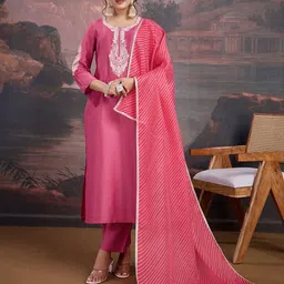 House of Pataudi Embroidered Round Neck Kurta & Trouser With Dupatta-49