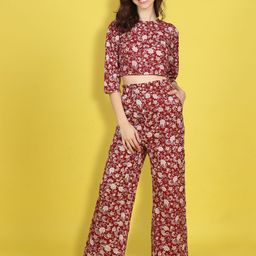 Cutiekins Printed Round Neck Top With Palazzos Co-Ords-56