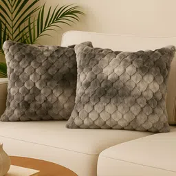 MFD HOME FURNISHING Unisex Grey Melange Velvet Cushion Covers-picture-40