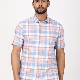 Indian Terrain Classic Short Sleeves Spread Collar Slim Fit Checked Cotton Shirt-picture-42