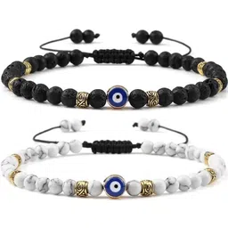 STYLEKRAFT Unisex Black Beaded Evil Eye Brass Bracelet-image-6