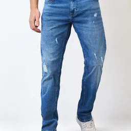 SPYKAR Men Comfort Fit Mid Rise Whiskers and Chevrons Cotton Mildly Distressed Jeans-picture-6
