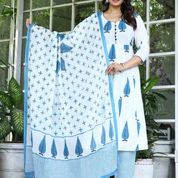 VASUPRADA Women Floral Printed Regular Pure Cotton Kurta with Trousers & With Dupatta-picture-36