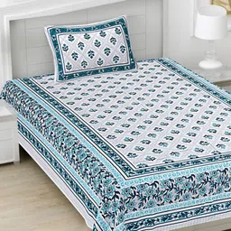 FrionKandy Living Turquoise Blue Floral Pure Cotton 180 TC Bedsheet Set 2.28 m x 1.52 m-image-95