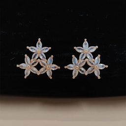 JYONA Gold Plated American Diamond Studded Floral Shaped Studs-33