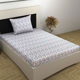 Divine Casa Peach-Coloured & Purple 144 TC Single Bedsheet with 1 Pillow Covers-image-98