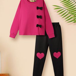 Tiara Girls Bow Embellished Pure Cotton Top With Legging-image-78
