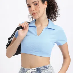 glitchez Ribbed Flex Textured Fitted Crop Top-image-67