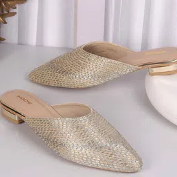 Mochi Women Block Heel Woven Design Mules-94