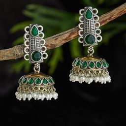Fabindia Stone Studded & Beaded Contemporary Jhumkas-28