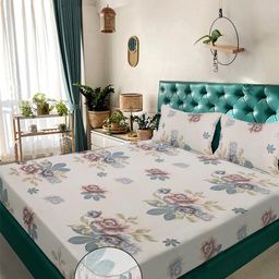KLOTTHE Beige Floral 300 TC King Bedsheet with 2 Pillow Covers-image-77