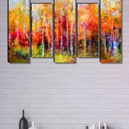 Aura Yellow & Pink 5 Pieces Wooden Abstract Wall Paintings-image-7