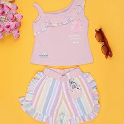 V-Mart Girls Printed Round Neck Top With Shorts-picture-36