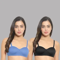 Women Cotton L-Blue,Black Padded Non-Wired Lingerie Bra Sport wear Gym Crop Tank Top-28
