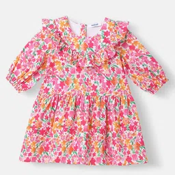 Nauti Nati Floral Print Puff Sleeve Ruffled Crepe A-Line Dress-image-75