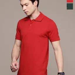 Moda Rapido Men Pack Of 2 Solid Polo Collar Regular Fit Cotton T-shirts-image-76