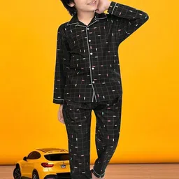 Club96 Boys Black Grid Check with Multicolor Dots Cotton Blend Sleepwear-picture-4