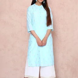 Rangriti Floral Woven Design Mandarin Collar Kurta-image-14