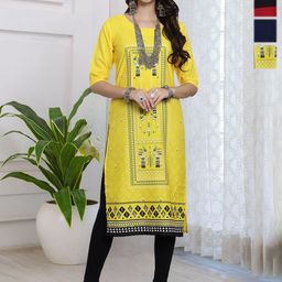HERE&NOW Selection Of 4 Ethnic Motifs Printed Round Neck Straight Kurtas-picture-6