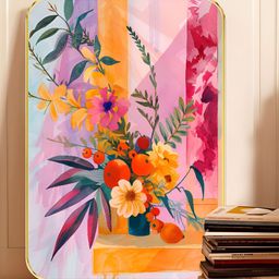 Livin'luxe Pink & Orange Modern Floral Still Life Wooden Painting Wall Art-picture-32