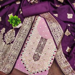 MANVAA Ethnic Motifs Woven Design Silk Chiffon Unstitched Dress Material-picture-8